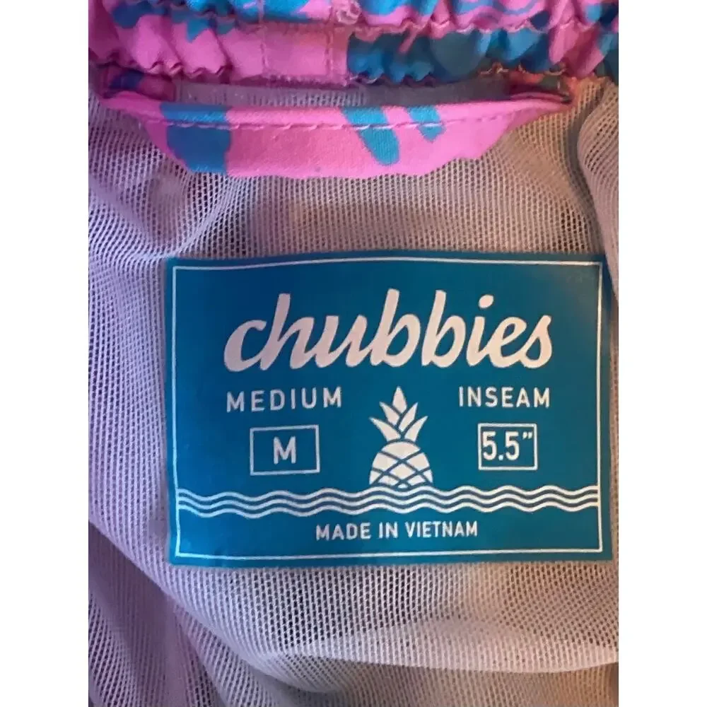 Chubbies Men's the prince of pints Quick Dry Swim Trunks, size M pink and blue